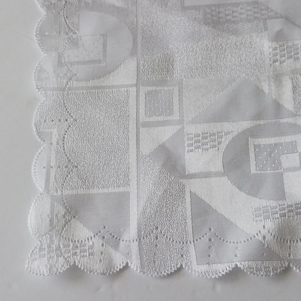 12 pc Table Napkins White Square Ornament detail Scalloped Edges 12